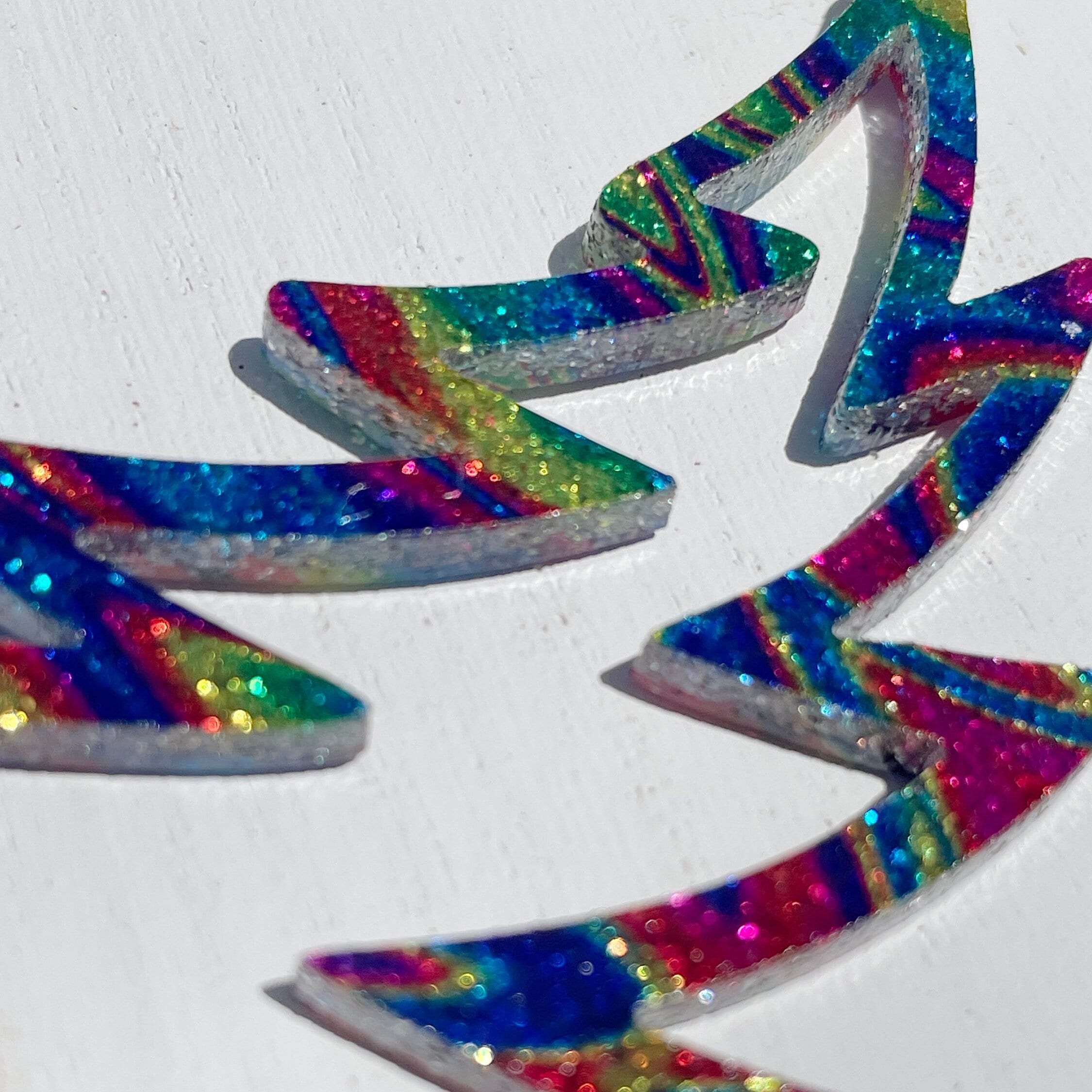 Swirled Glitter Lightning Bolt Necklace – Tie-Dye or Carnival Sparkle