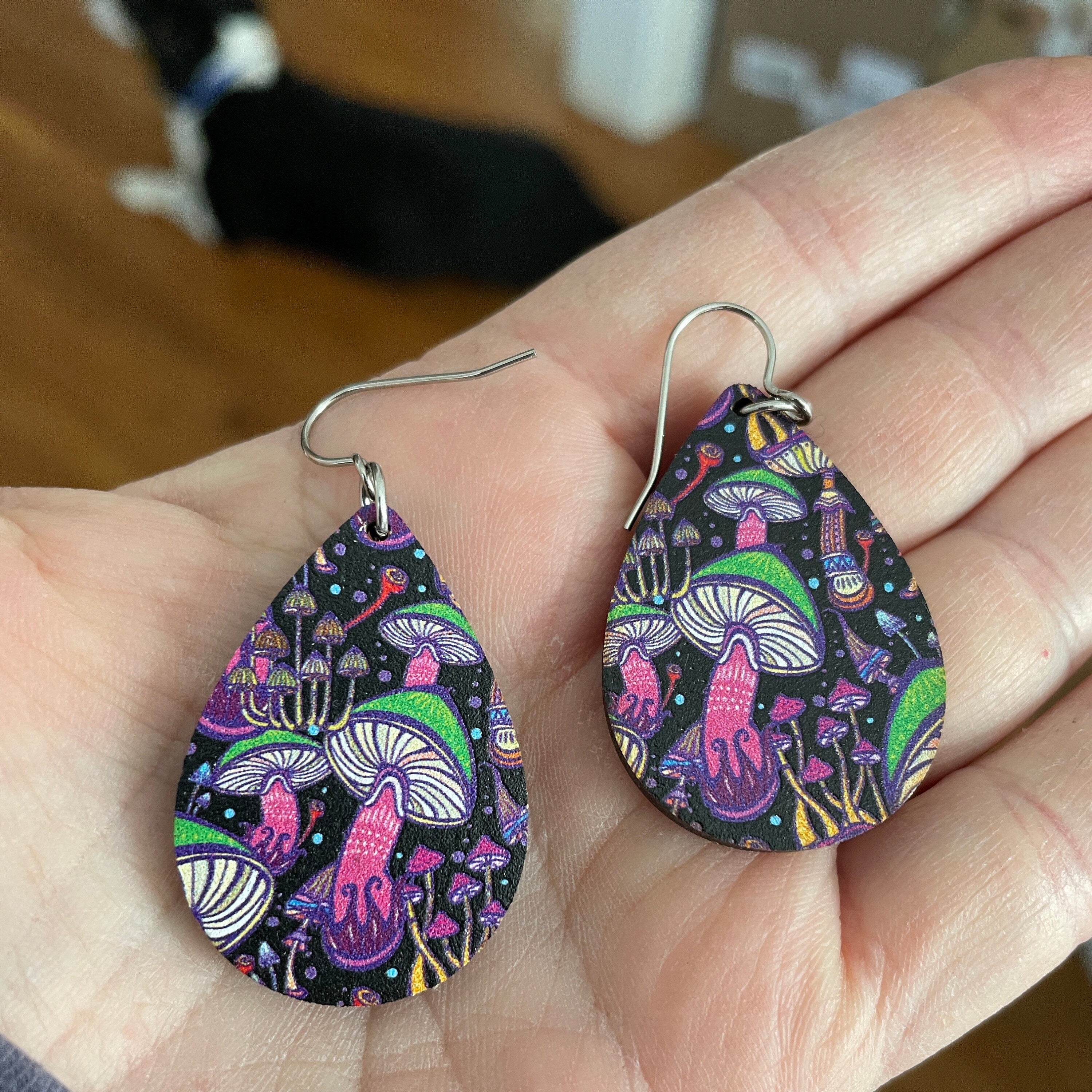 Psychedelic Mushroom Teardrop Earrings