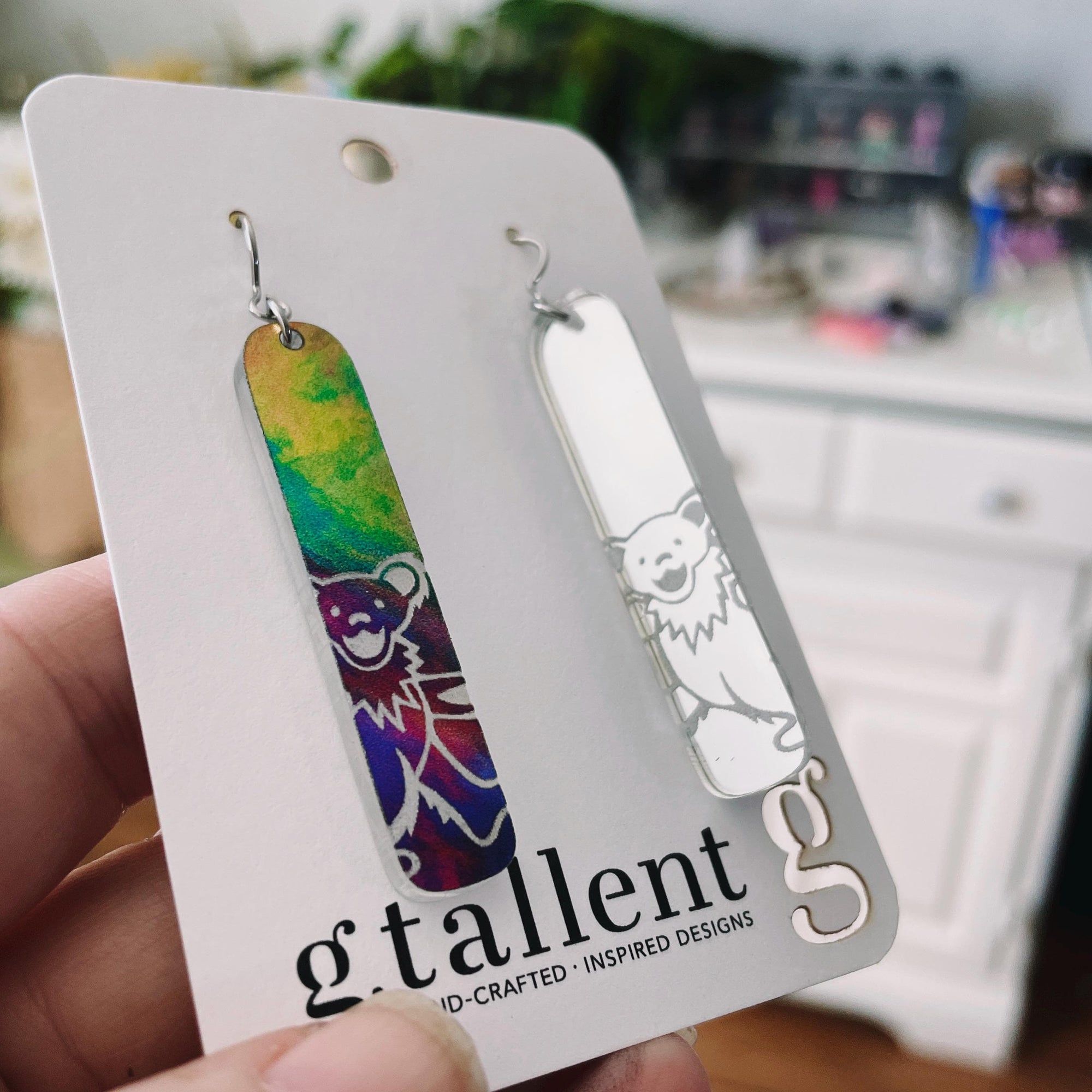 Mirror Acrylic Earrings – Lightning Bolt or Smiling Bear