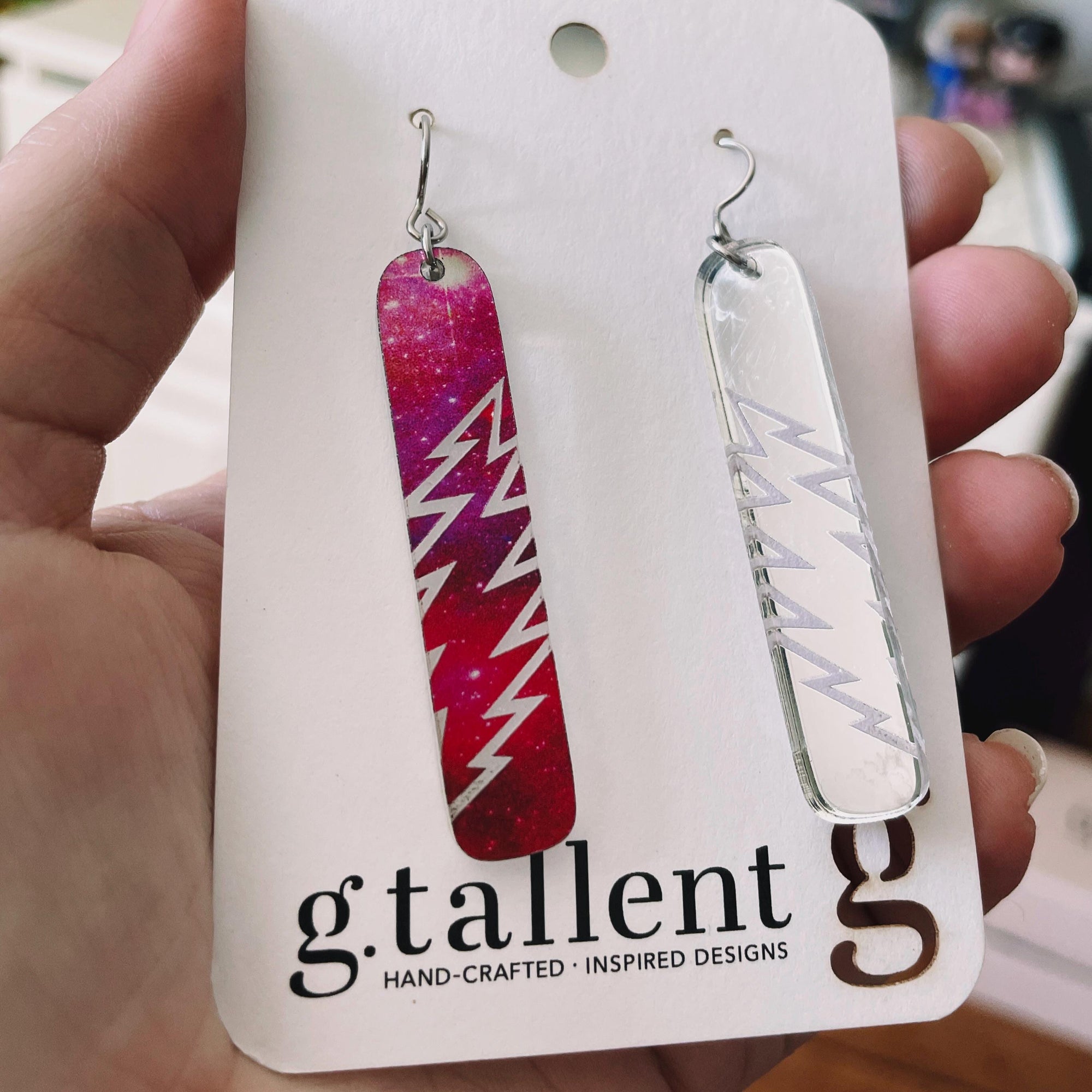 Mirror Acrylic Earrings – Lightning Bolt or Smiling Bear