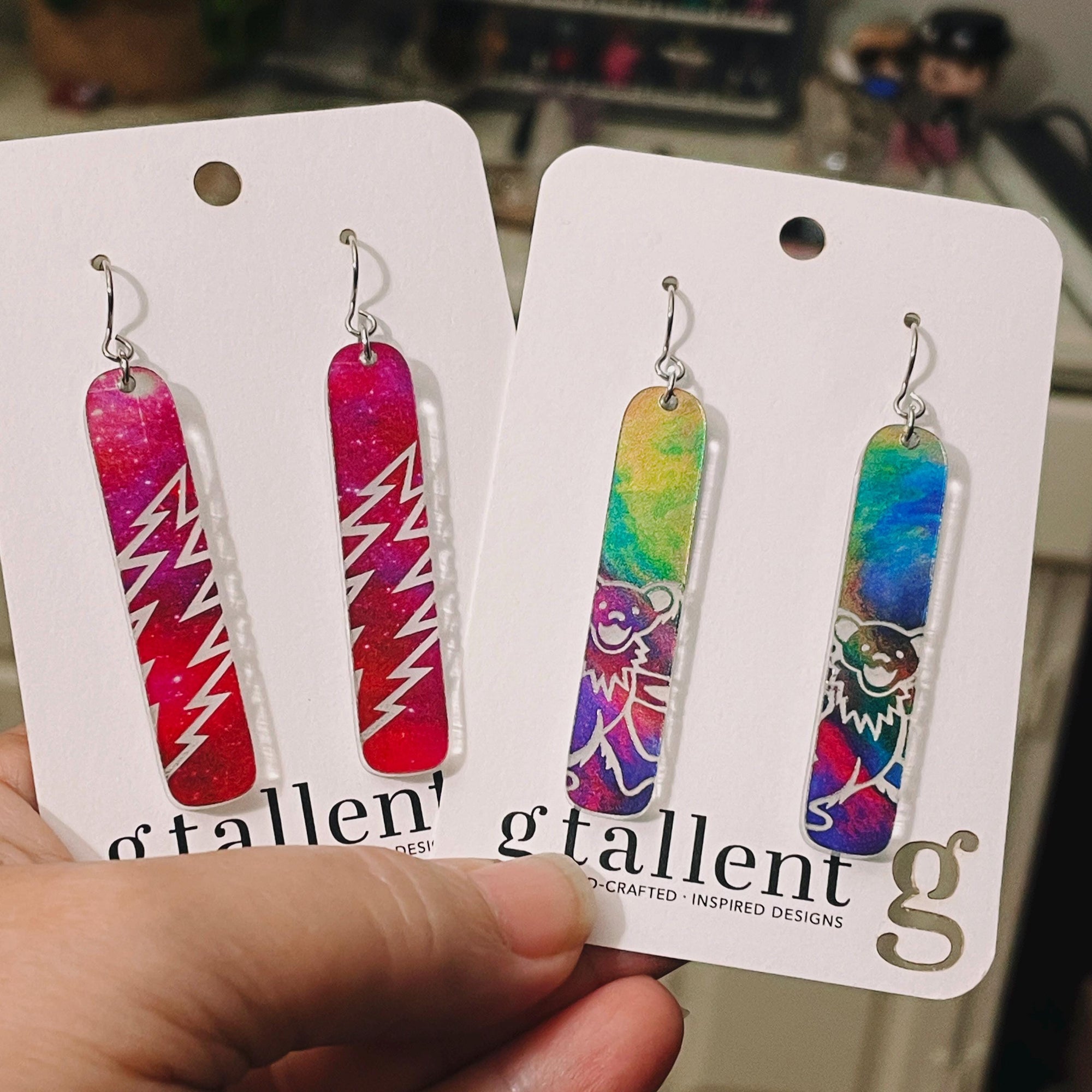 Mirror Acrylic Earrings – Lightning Bolt or Smiling Bear