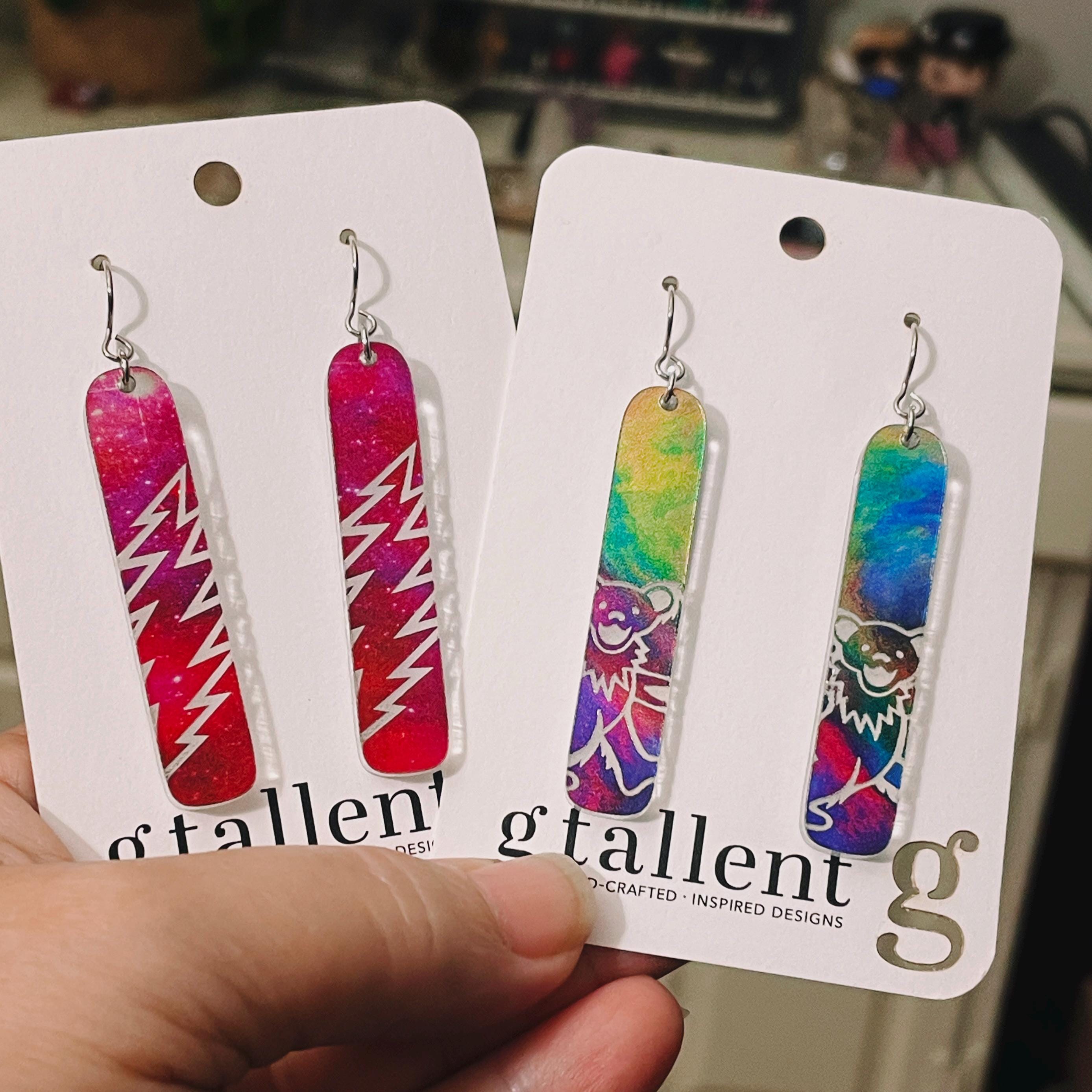 Mirror Acrylic Earrings – Lightning Bolt or Smiling Bear