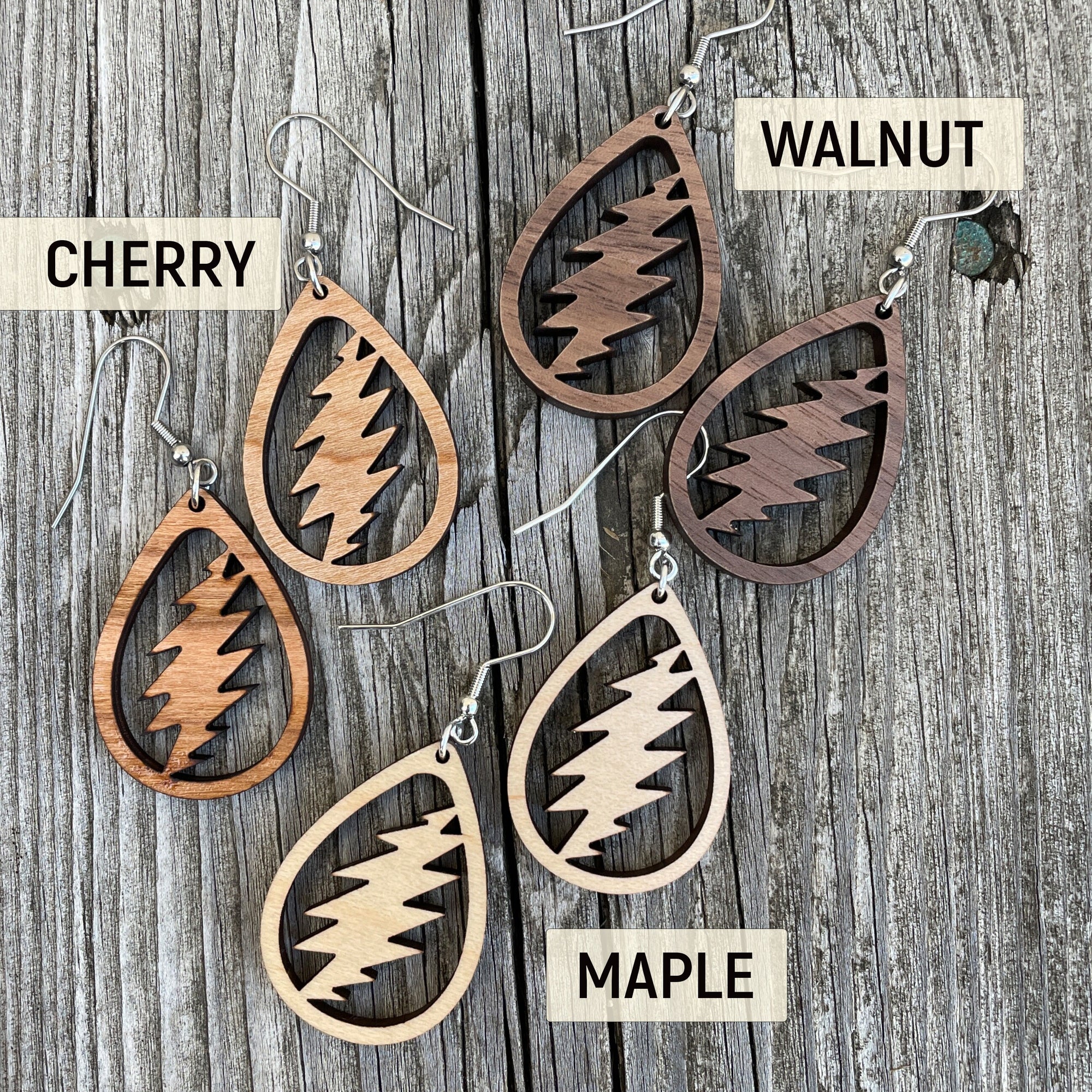 Althea Teardrop Lightning Bolt Earrings - Wooden