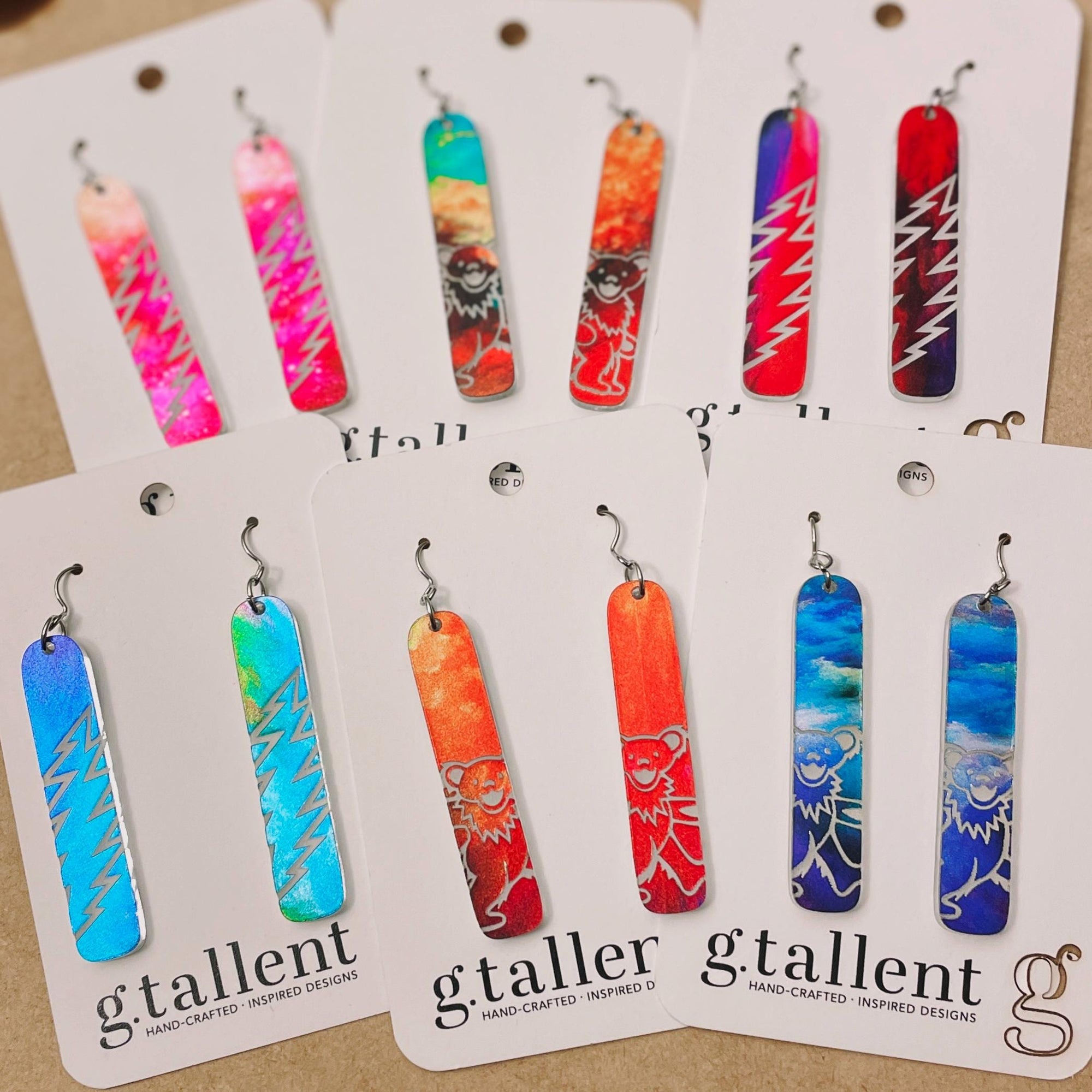 Mirror Acrylic Earrings – Lightning Bolt or Smiling Bear