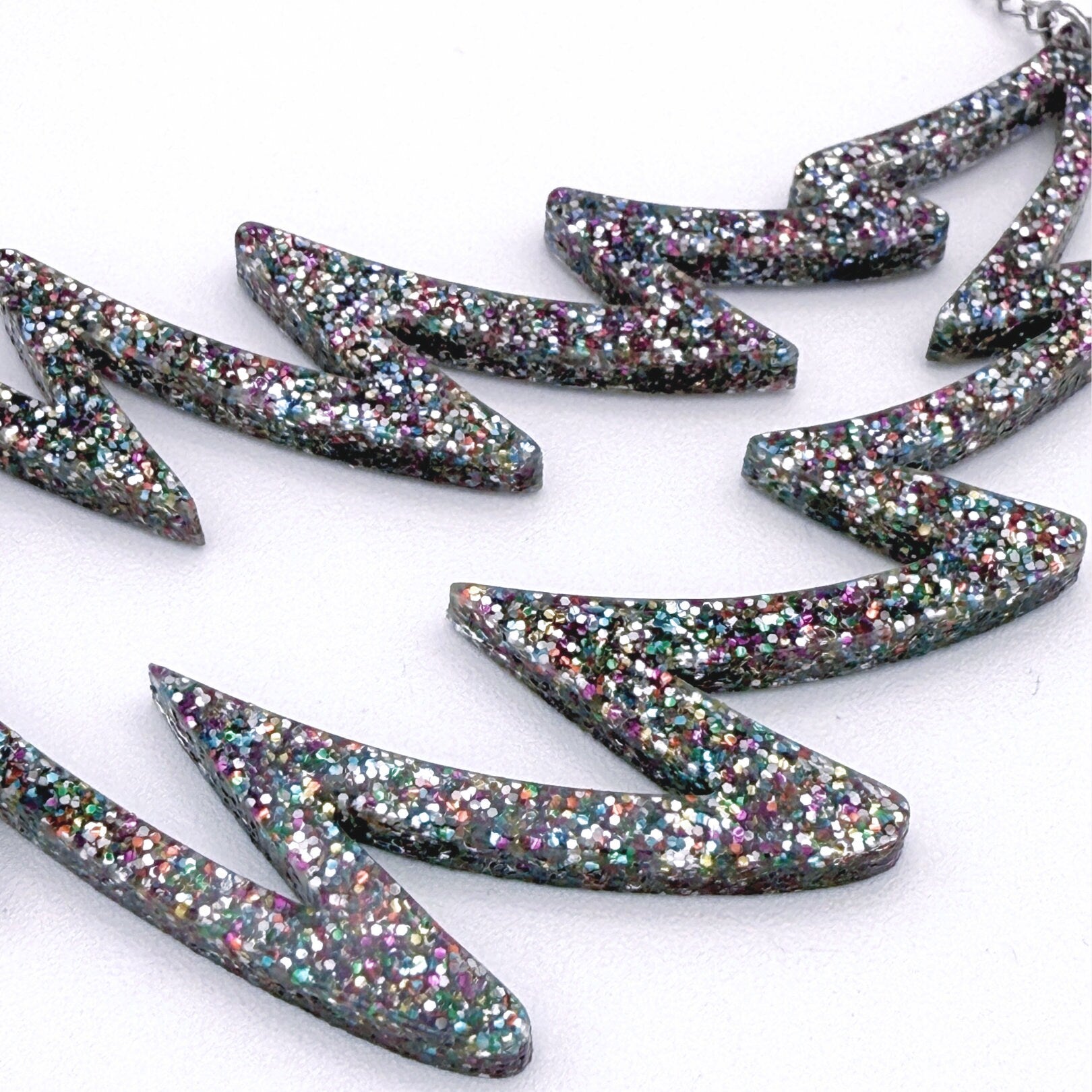 Swirled Glitter Lightning Bolt Necklace – Tie-Dye or Carnival Sparkle